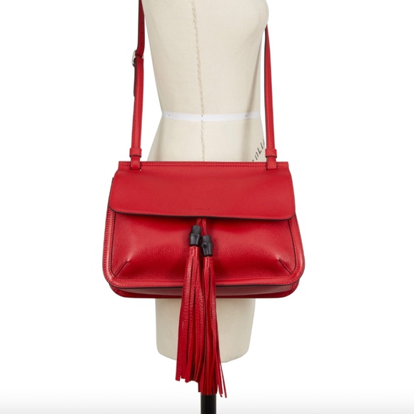 Gucci Handbags - Gucci Women's Bamboo Daily Red Leather Flap Shoulder Bag
